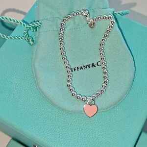 NEW Tiffany & Co. Return To Tiffanys Enamel Pink Heart Bead Bracelet
